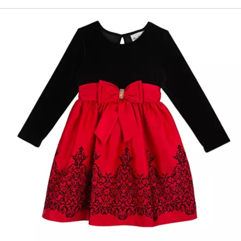 NWT Rare Editions Girls Velvet / Red Satin Dress Christmas Holiday 3-6‎ Months